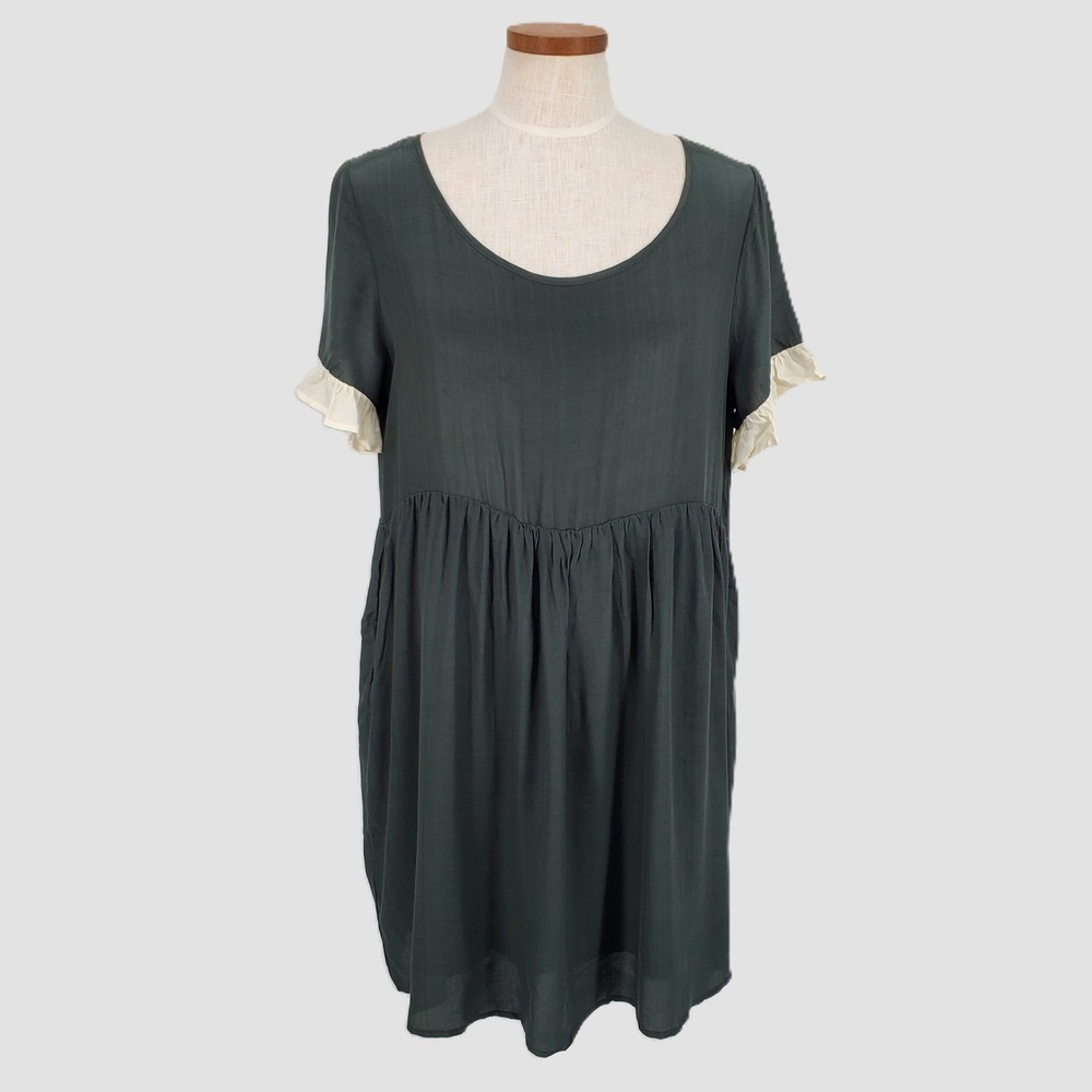 Tulip B By J317 Ruffle Sleeve Babydoll Mini Dress Womens Medium Dark Green NWOT